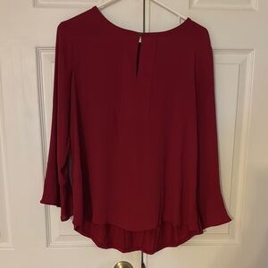 LOFT Asymmetrical Red 3/4 Bell Sleeve Blouse